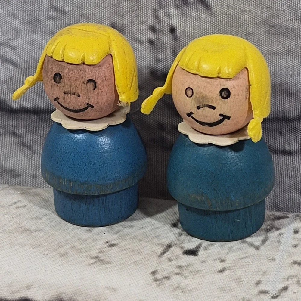 Vintage Fisher Price Little People Wooden Head & Body Lot Of 9 Damaged Up-cycle